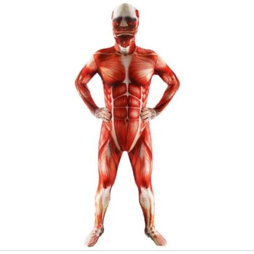 NEW Attack on Titan cosplay Costumes Spandex Skin Tight Suit Adult Colossal Prop Tight Muscle Man halloween men costume Bodysuit