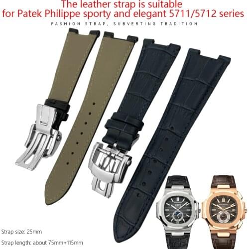 25mm Notch shape Leather Watch Strap Black Blue Brown Watch Band for Patek Philippe Nautilus Men Bracelets