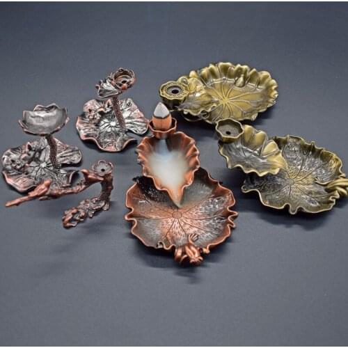 Copper Frog Lotus Incense Burner Figurines Miniatures Zen Home Decoration Chinese Retro Tea Art Backflow Incense Sticks Ornament