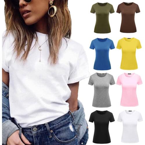 Fashion womens solid color T-shirt short sleeve new womens wear on spring and summer Crew neck T-shirt plus size