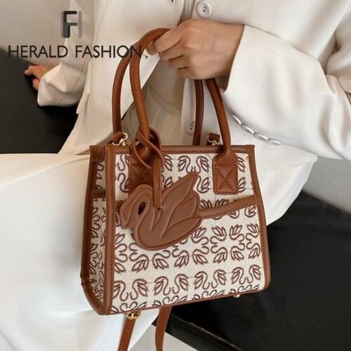 Fashion Women Handbags Print PU Leather Totes Bag Top-handle Embroidery Crossbody Bag Shoulder Bag Lady Simple Style Hand Bags