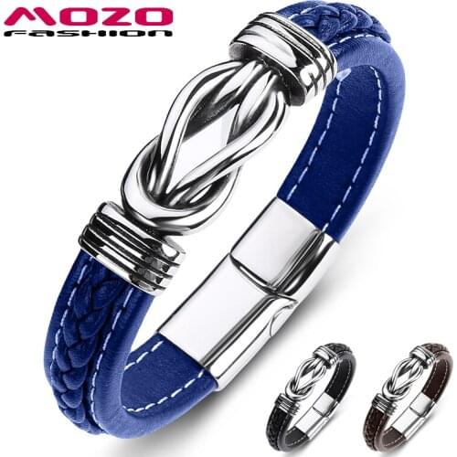 Fashion Classic Mens Bracelet Leather Stainless Steel Charm Womans Cross Punk Jewelry Bangles Gifts Blue