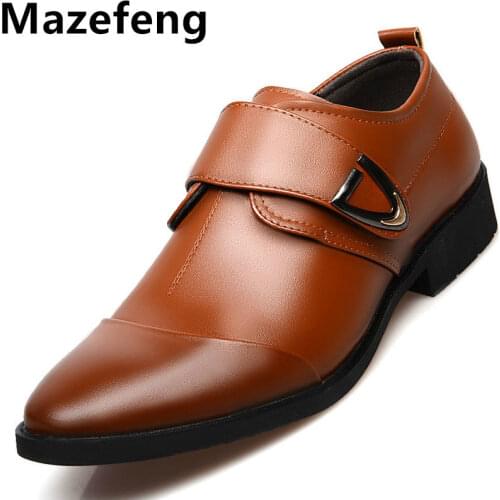 Mazefeng 2019 Men Casual Dress Shoes Business Leather Wedding Shoes For Male Pointed Toe PU Leather Classic Oxfords Formal Shoes