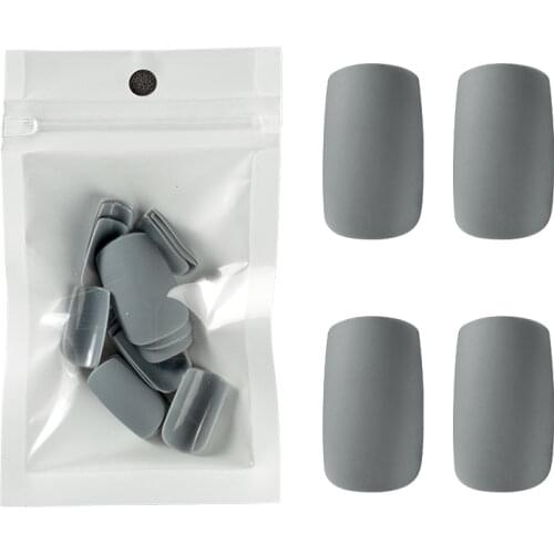 24pcs Medium Long Matte Fake Nails Grey Solid Color Finished Designs Press on Square Nail Art Manicure Acrylic False Faux Ongles