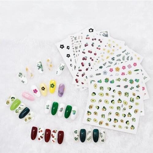 10PCS Orange Strawberry Cherry Fruit Nail Sticker Leaf Flower Cactus Self-adhesive Adhesive Nail Art Decoration Decal Sticker