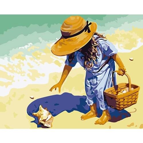 Wall Art Canvas Painting Wall Pictures for Living Room cuadros decoracion painting by numbers Little girl collecting shell DY169