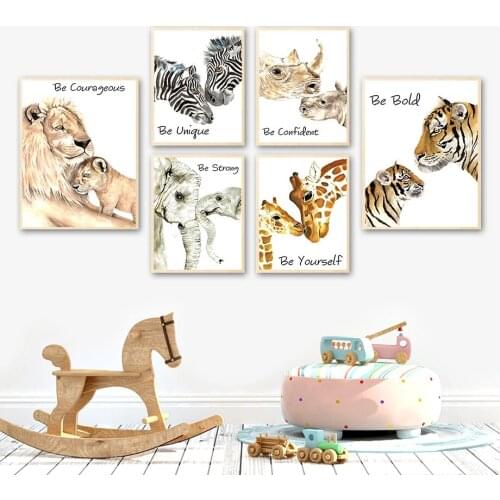 Lion Zebra Rhino Elephant Giraffe Tiger Family Wall Art Canvas Painting Nordic Posters And Prints Wall Pictures Kids Room Decor