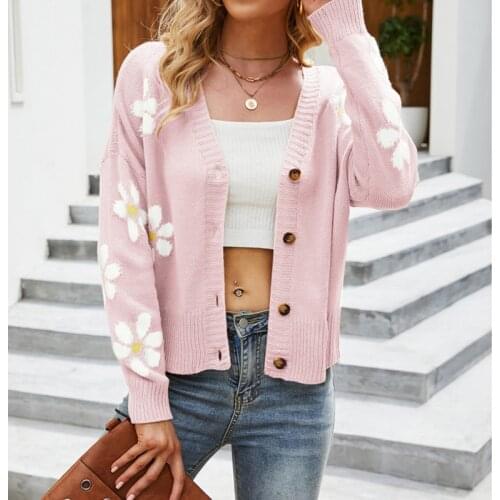 2021 Cross-border Autumn and Winter New Ins Style Womens Casual V Neck Long Sleeve Sweater Female Single-Breasted Streetwear