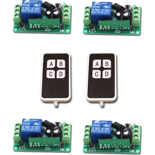 New Arrival RF Wireless Remote Control Switch System DC9V12V24V 1CH 2pcs Transmitter & 4pcs Receiver Learning Code 315/433MHZ