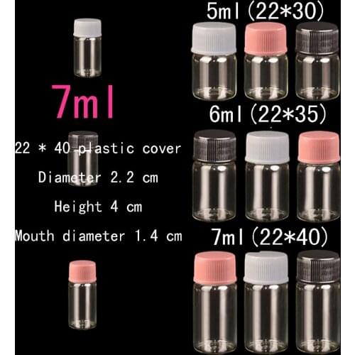 Wholesale 50pcs/lot 7ml (22*40*14mm) Diameter 22 mm transparent plastic cover glass bottle , 7ml glass wishing bottle