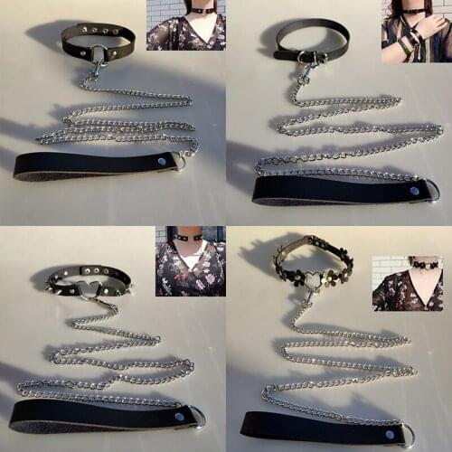 Heart Choker traction rope New Black Sexy Punk Harajuku Goth Collar Circle Chain Necklace pu Leather Bondage Cosplay Neck Party