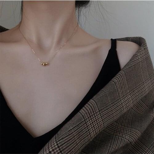 925 Sterling Silver Delicate Three Circle Beads Charm Necklace For Women Clavicle Chain Gold ecklace Choker Jewelry S-N676