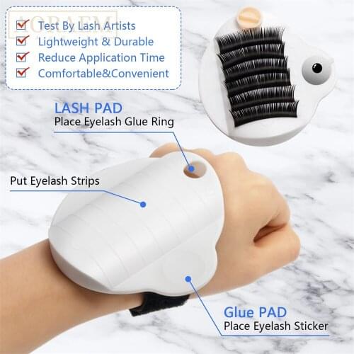 AORAEM Fake Eyelash Tray Strip Stand 3 In 1 Adhesive Pallet Holder Pad With Belt Forehead Hand Plate For Eye Lashes Extensions