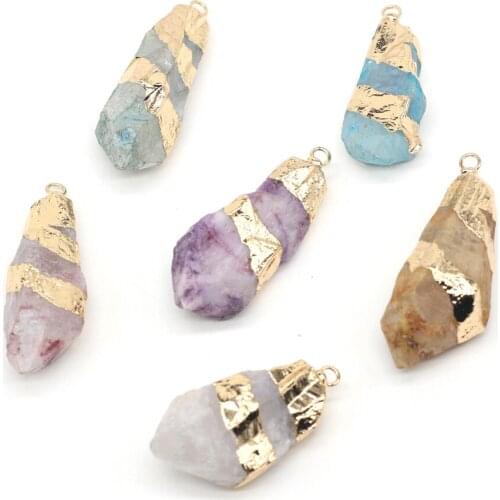 Natural Stone Pendants Irregular White Stone Dyed Color Copper Bails Stone Findings Charms for Jewelry Making Necklace 20x35mm