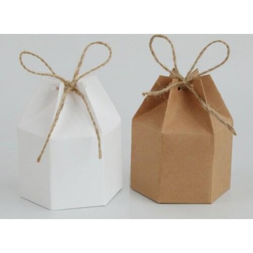 10/30/50pcs Kraft Paper Package Cardboard Box Lantern Hexagon Candy Favor With Rope Gifts Wedding Christmas Valentines Part