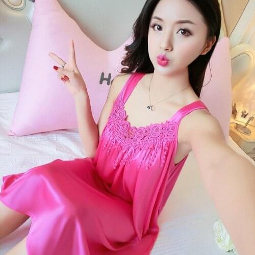 XXXXL Ladies Sexy Silk Satin Nighties Sleeveless Nightgown Night Dress Summer Night Shirt Solid Sleep Shirt Nightwear For Women