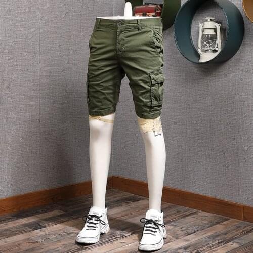 Army Green Loose Cargo Shorts Men Cotton Tactical Casual Multi Pocket Baggy Shorts