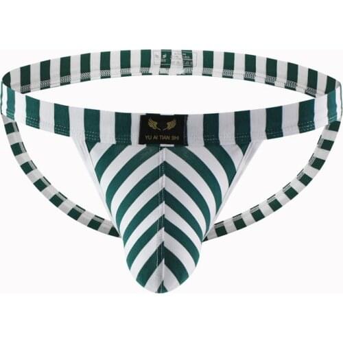 Mens Sexy Thong Underwear JockStraps Erotic Lingerie Striped Cotton Bikini Thongs Double G-strings Gay Male Panties