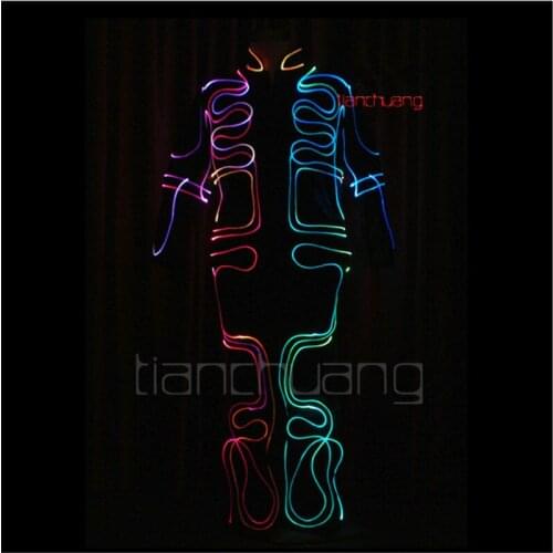 TC-91 LED RGB Programmable rechargeable lighting clothes men robot dance led costumes full color dj wears suit led light stage