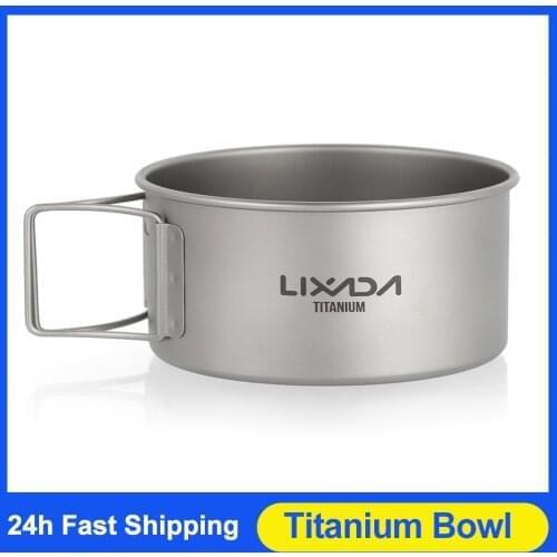 Titanium Bowl with Folding Handles Camping Bowl Dinner Food Container Outdoor Pan for Outdoor Camping Hiking Backpacking