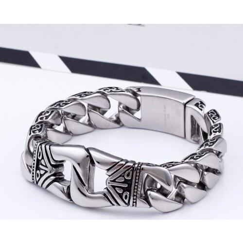 225*18mm Silver Color Stainless Steel Boxing Charm Bracelet Men HipHop Rock Cuban Chain Male Jewelry