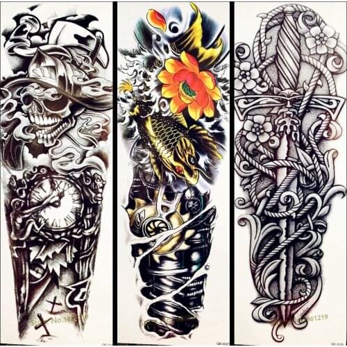 Waterproof Large Death Skull Robot Arm Old School Temporary Tattoo Stickers GQB-024 Men Women Body Art Shoulder Armband Tattoo