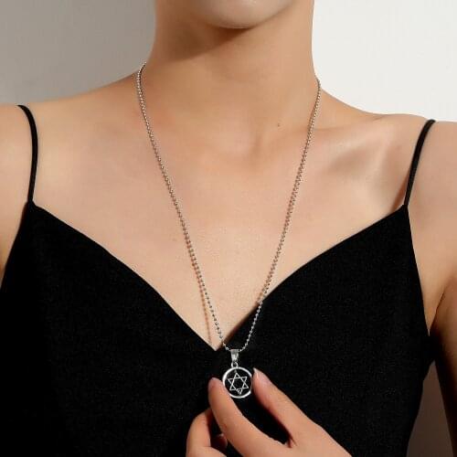 Rotatable hollow six-pointed star pendant ladies mens European and American simple trendy necklace pendant jewelry