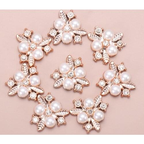 10pcs Pearl Rhinestones Buttons Wedding Ornament Decor Alloy Crystal Bow Accessories Hairpin Decoration Clothing Sewing Button