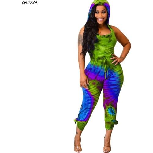 2019 new women summer bohemian black hole tie dye print hooded cut out back jumpsuit sexy romper playsuit 5 color GLALS118