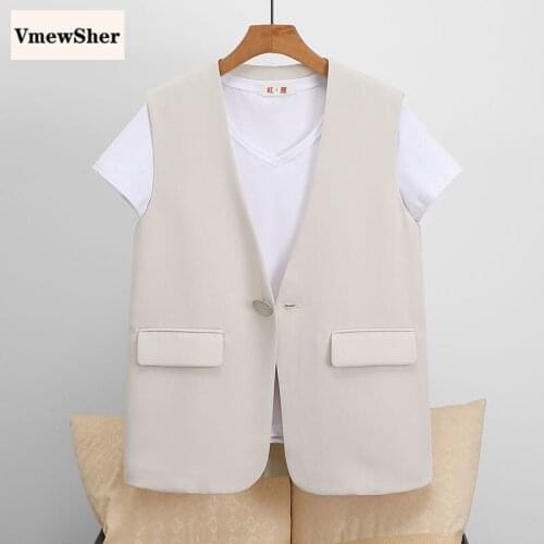 VmewSher New Spring Women Waistcoat Elegant Solid Sleeveless Jacket Office Lady Autumn Fashion V Neck Vest Slim 1 Button Tops