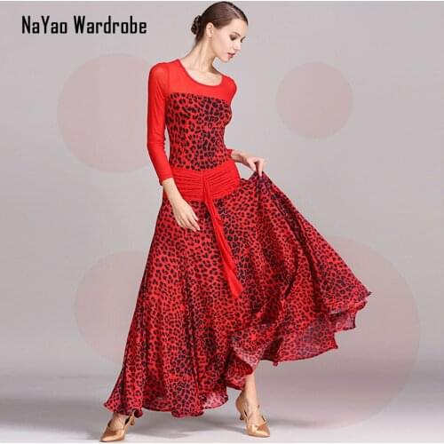 2021 New 1737 Latin Dance Dress Women Leopard Patchwork Long Sleeve Design Modern Dance Dress for Dancing Performance Show Cloth