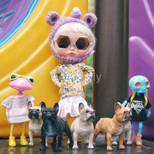1PCS Cute Dollhouse Miniature Bulldog Dog Model for 1/6 Blyth, Barbies, Pullip Doll Accessories