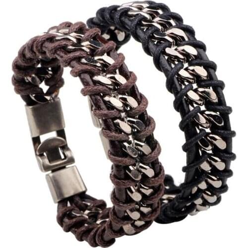 1Pc High Quality Vintage Punk Leather Bracelet Bangle Men Wrist Band Braided Cuff Jewelry Gift 20.5*2cm