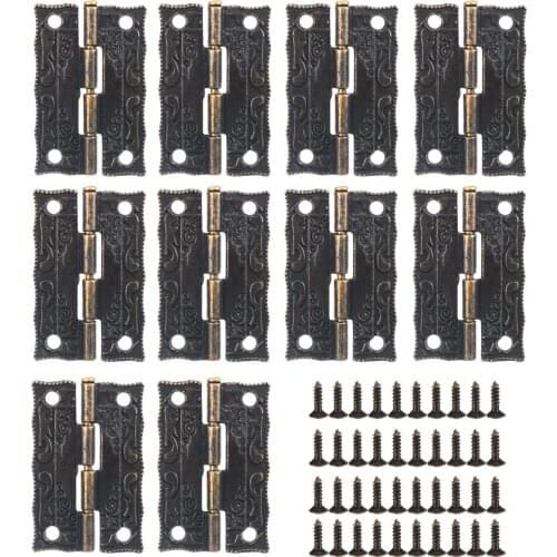 10pcs Retro Antique Brass Hinges Flower Pattern Brass Hinges For Wood Box Jewelry Case Furniture Hinge Hardware Accessories