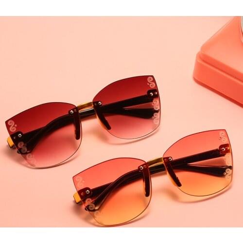 2020 New Stylish Rimless Children Cat Eye Sunglasses Fashion Kid Square Pink Gradient Sun Glasses Boy Girl Goggle UV400 Eyewear