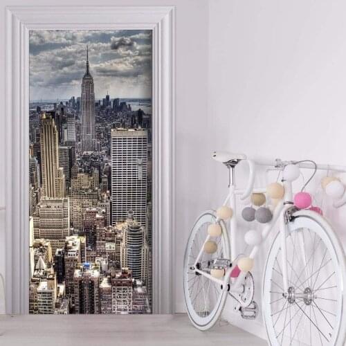 3D Door Mural Cloudy New York City Door Sticker Wallpaper Wall Print Decal Wall Deco Wall Mural Photo self adhesive door wrap