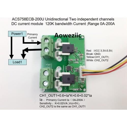 Aoweziic ACS758ECB-200U ACS758ECB ACS758 Unidirectional Two independent channels DC current detection module Rang:0A-200A