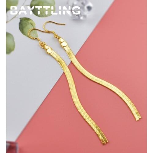 BAYTTLING 925 Sterling Silver 100MM Golden Tassel Snake Chain Pendant Earrings For Women Fashion Wedding Jewelry Girls Gifts