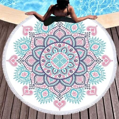 Free shipping Novelty Gift Beautiful Ethnic Bohemian Mandala Circle Flower Fringed Large Round Swim Bath Beach Towel Blanket