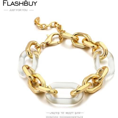 Flashbuy Punk Chunky Cuban Thick Chain Bracelet for Women Male New Design Twist Alloy Acrylic Bracelets Statement Jewelry