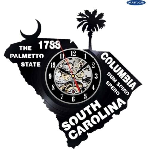 South Carolina Gift USA States City Vinyl Record Clock Wall Decoration Modern Vintage Art Room