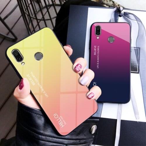 Tempered Glass Case For Xiaomi Redmi Note 7 Gradient Colorful Cover Back Cover Soft Bumper for redmi note7 Shockproof Fundas