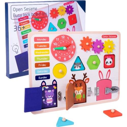 Wooden Board Preschool Montessori Wooden Play Busy Board for Toddlers Educational Toy Children Learning Toy Birthday Gift