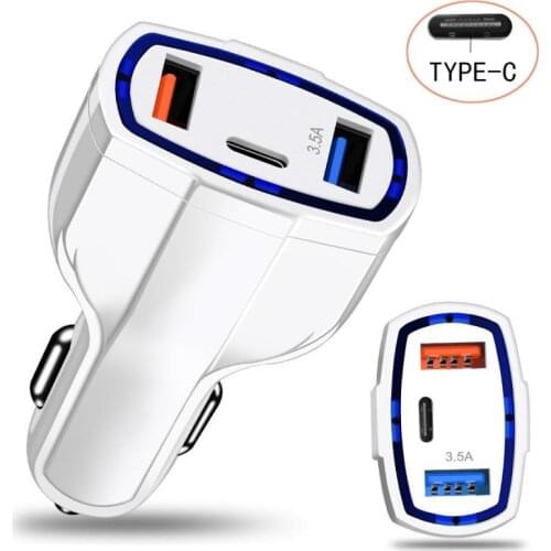 Dual USB Charger Quick Charge 3.0 3.5A Mobile Phone Charger 2 Port USB Fast Car Charger with Type-c Interface Output Car-Charger