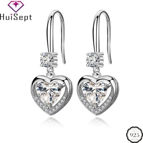 HuiSept Silver Drop Earrings 925 Jewellery Heart-shaped Sapphire Zircon Gemstones Long Style Earrings for Female Wedding Party