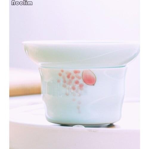 NOOLIM Porcelain Longquan Celadon Hand Painted Lotus Tea Leak Filter Jingdezhen Ceramic Kung Fu Strainers Office Teacups