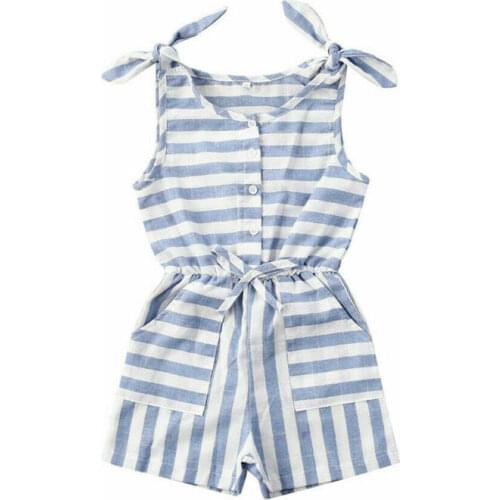 0-5Y Infant Kid Baby Girl Stripe Romper Clothes Sleeveless Single Breasted Romper Jumpsuit Outfit Sunsuit