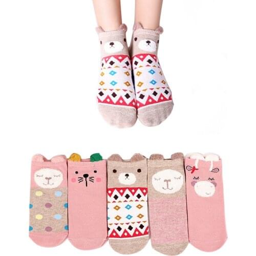 5pairs/lot=10pieces Sock Short Girl Summer Shallow Mouth Cartoon Cotton Female Invisible Socks Cute Animal Sock Woman