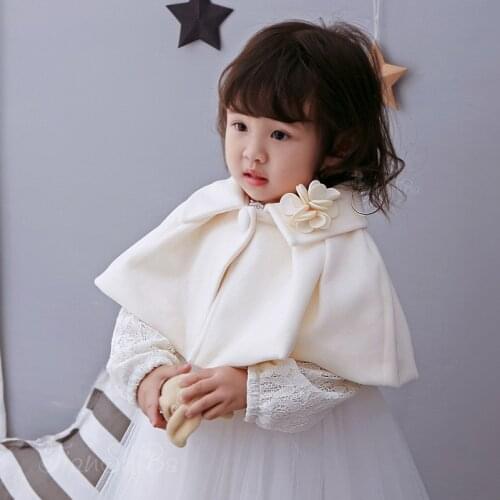 Red/Beige 2021 Sweet Girl Baby Winter Jacket Flower Shawl Fashion Girls Infant Princess Coat Newborns Party Birthday Clothing