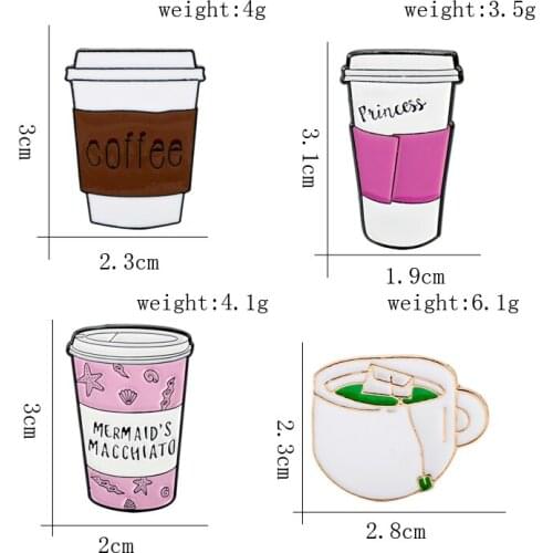 Fashion jewelry Tea Coffee Cup Brooch Enamel Pin Brooches for Women Men Lapel pins office worker Gifts